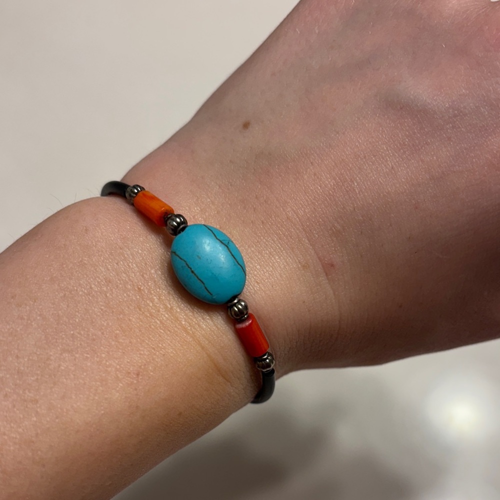 Turquoise and Red Beaded Bracelet